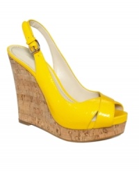 Beach style meets glossy fabulousness. The Laffnplay sandal by Nine West leads you on grand adventures with the seasonal cork platform and shiny finish. Beach style meets glossy fabulousness. The Laffnplay sandal by Nine West leads you on grand adventures with the seasonal cork platform and shiny finish.