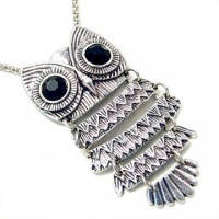 Unique ZAD Large Antique Silver Tone Owl with Black Eyes on Long 30 Chain Unique ZAD Large Antique Silver Tone Owl with Black Eyes on Long 30 Chain