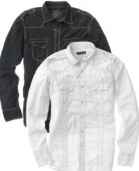 A little bit country, a little bit rock-and-roll. This striped button down from INC International Concepts will appeal to all. A little bit country, a little bit rock-and-roll. This striped button down from INC International Concepts will appeal to all.