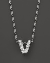 From the Tiny Treasures collection, a diamond V necklace. With signature ruby accent. Designed by Roberto Coin.