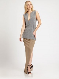Soft, comfortable sleeveless tee with a low-cut slit neckline for a subtle sexiness. Slit v-neckWide shoulder strapsSleeveless50% polyester/37.5% cotton/12.5% rayonMachine washMade in USAModel shown is 5'9 (176cm) wearing US size Small. Soft, comfortable sleeveless tee with a low-cut slit neckline for a subtle sexiness. Slit v-neckWide shoulder strapsSleeveless50% polyester/37.5% cotton/12.5% rayonMachine washMade in USAModel shown is 5'9 (176cm) wearing US size Small.