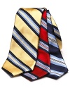 Multi-tone stripes cut across this thick silk tie for effortless office style.