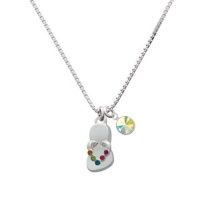 Multicolored Crystal Flip Flop Charm Necklace with AB Crystal Drop Multicolored Crystal Flip Flop Charm Necklace with AB Crystal Drop