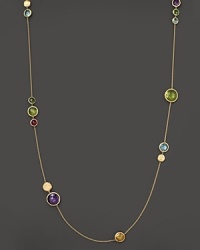 Boldly-hued gems and textured golden beads punctuate a slender 18K yellow gold chain. From the Jaipur Collection. Boldly-hued gems and textured golden beads punctuate a slender 18K yellow gold chain. From the Jaipur Collection.