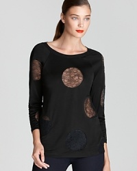 Sheer lace circular dots add a whimsical touch to this unique-looking MARC BY MARC JACOBS Top. Sheer lace circular dots add a whimsical touch to this unique-looking MARC BY MARC JACOBS Top.