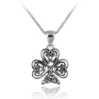Sterling Silver Small Celtic Clover Pendant Necklace with Rolo Chain, 18 Sterling Silver Small Celtic Clover Pendant Necklace with Rolo Chain, 18
