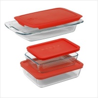 Pyrex Easy Grab 6 piece value pack includes 1-each 3 quart oblong, 3cup rectangle storage, 6 cup rectangle storage, with redplastic covers Pyrex Easy Grab 6 piece value pack includes 1-each 3 quart oblong, 3cup rectangle storage, 6 cup rectangle storage, with redplastic covers