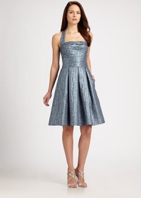 Lustrous, festive fabric makes up this flirty, full-skirted silhouette.Halter neckline with drape detailPleated skirtConcealed side zipFully linedAbout 27 from natural waist36% cotton/32% polyamide/21% viscose/11% polyesterDry cleanMade in USA of imported fabricModel shown is 5'9 (175cm) wearing US size 4. Lustrous, festive fabric makes up this flirty, full-skirted silhouette.Halter neckline with drape detailPleated skirtConcealed side zipFully linedAbout 27 from natural waist36% cotton/32% polyamide/21% viscose/11% polyesterDry cleanMade in USA of imported fabricModel shown is 5'9 (175cm) wearing US size 4.