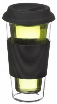 GLASSEN (Black) Double Walled Heatproof Glass (Hand Made) Travel Mug with Silicone Grip and lid- Larger capacity 425 ml, 15 fl. oz capacity GLASSEN (Black) Double Walled Heatproof Glass (Hand Made) Travel Mug with Silicone Grip and lid- Larger capacity 425 ml, 15 fl. oz capacity