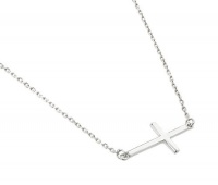 Sterling Silver Rhodium Plated Sideways Cross Necklace 16 Inch Plus 1 Inch Adjustable Sterling Silver Rhodium Plated Sideways Cross Necklace 16 Inch Plus 1 Inch Adjustable
