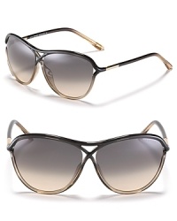 These Tom Ford aviator sunglasses are a sleek, criss-crossed update of a favorite classic style. These Tom Ford aviator sunglasses are a sleek, criss-crossed update of a favorite classic style.