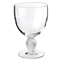 Detailed with Lalique's signature touch - a swirl of frosted glass on the stem. Shown from left to right: carafe, pitcher, flute, goblet, wine glass, small wine glass. Detailed with Lalique's signature touch - a swirl of frosted glass on the stem. Shown from left to right: carafe, pitcher, flute, goblet, wine glass, small wine glass.
