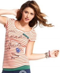 Yes, you do need another tee -- especially when it's as cute as this one! You make me smile is scribbled across endless stripes, while a little attached bow adds girly spirit to Tommy Girl's casual top. Yes, you do need another tee -- especially when it's as cute as this one! You make me smile is scribbled across endless stripes, while a little attached bow adds girly spirit to Tommy Girl's casual top.