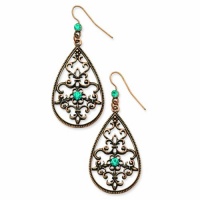 Burnished Copper-Tone Aqua Glass Stone Teardrop Earrings Burnished Copper-Tone Aqua Glass Stone Teardrop Earrings