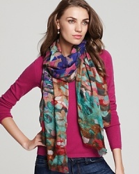 Bindya renders this watercolor-inspired, floral print scarf in a luxurious cashmere-silk blend. Bindya renders this watercolor-inspired, floral print scarf in a luxurious cashmere-silk blend.