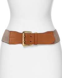 Put the final touch on your look with considered accessories like this elastic and leather belt from Lauren Ralph Lauren.