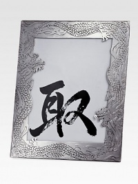 Rendered in brass-based metal and plated with an antique silver finish, this exotic-chic style is etched with an exquisite dragon design.Imported Rendered in brass-based metal and plated with an antique silver finish, this exotic-chic style is etched with an exquisite dragon design.Imported