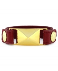 Shape up! A trendy pyramid and snap closure in gold tone tone mixed metal create a geometrically-chic look on BCBGeneration's red PVC wrap bracelet. Approximate length: 8 inches. Shape up! A trendy pyramid and snap closure in gold tone tone mixed metal create a geometrically-chic look on BCBGeneration's red PVC wrap bracelet. Approximate length: 8 inches.
