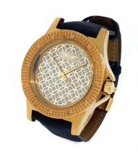 Mens Yellow Gold Tone Genuine Diamond Watch Crystal Dial Leather Band KM King Master Mens Yellow Gold Tone Genuine Diamond Watch Crystal Dial Leather Band KM King Master