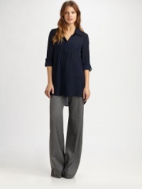 Sleek and sophisticated, tailored with a slimming high waist and elongating wide leg.High waistbandBelt loopsFlat frontZip-flySlash pocketsBack welt pocketsRise, about 12Inseam, about 3664% polyester/34% rayon/1% elastane/1% polyurethaneDry cleanMade in USA of imported fabricModel shown is 5'8½ (174cm) wearing US size 4. Sleek and sophisticated, tailored with a slimming high waist and elongating wide leg.High waistbandBelt loopsFlat frontZip-flySlash pocketsBack welt pocketsRise, about 12Inseam, about 3664% polyester/34% rayon/1% elastane/1% polyurethaneDry cleanMade in USA of imported fabricModel shown is 5'8½ (174cm) wearing US size 4.