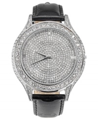 Go big and flashy with the allover shimmer of this dress timepiece from Carolee. With swirling rows of crystal accents, you'll be mesmerized by the passage of time. Go big and flashy with the allover shimmer of this dress timepiece from Carolee. With swirling rows of crystal accents, you'll be mesmerized by the passage of time.