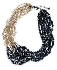 Fashion in black and white. Charter Club's torsade necklace brings together clear and black opaque beads in bunches. Crafted from silver tone mixed metal. Approximate length: 17 inches + 3-inch extender. Fashion in black and white. Charter Club's torsade necklace brings together clear and black opaque beads in bunches. Crafted from silver tone mixed metal. Approximate length: 17 inches + 3-inch extender.