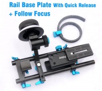 EzFoto Rail System Follow Focus FF + 15mm Rod Rig Base Plate with Quick Release Plate for HD DSLRs