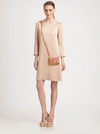 A playful trompe l'oeil purse graphic bands this silky, minimal silhouette.Jewel necklineBracelet sleevesAbout 20 from natural waist60% acetate/40% rayonDry cleanMade in Italy of imported fabricModel shown is 5'9½ (176cm) wearing US size 4. A playful trompe l'oeil purse graphic bands this silky, minimal silhouette.Jewel necklineBracelet sleevesAbout 20 from natural waist60% acetate/40% rayonDry cleanMade in Italy of imported fabricModel shown is 5'9½ (176cm) wearing US size 4.