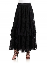 THE LOOKBanded waistLace overlay Cascading ruffle details Side zip closureTHE FITAbout 41½ longTHE MATERIAL75% cotton/25% polyamideSilk linedCARE & ORIGINDry cleanMade in ItalyModel shown is 5'10½ (179cm) wearing US size 4. THE LOOKBanded waistLace overlay Cascading ruffle details Side zip closureTHE FITAbout 41½ longTHE MATERIAL75% cotton/25% polyamideSilk linedCARE & ORIGINDry cleanMade in ItalyModel shown is 5'10½ (179cm) wearing US size 4.