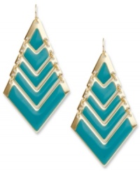 Elegance that lives on the edge. With colorful teal epoxy and a stunning chevron design, these Haskell drop earrings take notice and never let go. Crafted in gold tone mixed metal. Approximate drop: 2-3/4 inches. Elegance that lives on the edge. With colorful teal epoxy and a stunning chevron design, these Haskell drop earrings take notice and never let go. Crafted in gold tone mixed metal. Approximate drop: 2-3/4 inches.