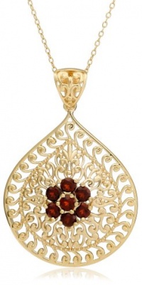 Yellow Gold Plated Sterling Silver Garnet Flower Pendant, 18