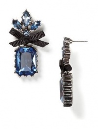 Betsey Johnson Earrings, Silver Tone Rectangular Blue Crystal Drop Earrings Betsey Johnson Earrings, Silver Tone Rectangular Blue Crystal Drop Earrings