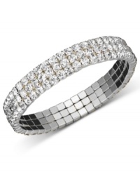 Sheer elegance to complete a look of evening glamour. Charter Club stretch bracelet features three sparkling rows of crystals set in silver tone mixed metal. Approximate diameter: 3-1/2 inches.