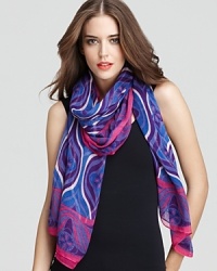 Add a bohemian touch to your favorite ensemble with a oval eye printed scarf from Theodora & Callum. Add a bohemian touch to your favorite ensemble with a oval eye printed scarf from Theodora & Callum.