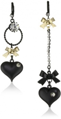 Betsey Johnson Mismatch Black Bubble Heart and Gold Bow Drop Earrings Betsey Johnson Mismatch Black Bubble Heart and Gold Bow Drop Earrings