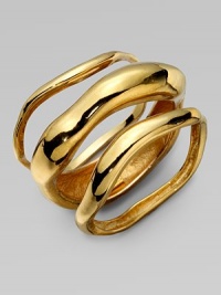 Three radiant 14k goldplated designs in various widths with an organic, wavy shape. 14k goldplatingDiameter, about 2½Slip-on styleMade in USA Three radiant 14k goldplated designs in various widths with an organic, wavy shape. 14k goldplatingDiameter, about 2½Slip-on styleMade in USA