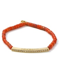 Perfect for stacking, MICHAEL Michael Kors beaded bracelet boasts boldly colored beads and a striking crystal-encrusted golden bar. Perfect for stacking, MICHAEL Michael Kors beaded bracelet boasts boldly colored beads and a striking crystal-encrusted golden bar.