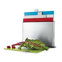 This ingenious set from Joseph Joseph includes four color-coded chopping boards designed to reduce cross-contamination of different food types. Each has an index-style tab with an illustration indicating its recommended use (meat, fish, fruits and vegetables, cooked food).
