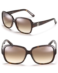 Go for glamorous in these rounded square sunglasses with crystal embellished double F detail at temples. Go for glamorous in these rounded square sunglasses with crystal embellished double F detail at temples.