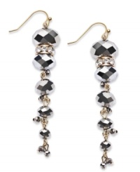With their long silhouette, INC International Concepts' linear drop earrings are sure to be noticed. Embellished with hematite glass stones and crystal accents. Crafted in gold tone mixed metal. Approximate drop: 2-1/2 inches. With their long silhouette, INC International Concepts' linear drop earrings are sure to be noticed. Embellished with hematite glass stones and crystal accents. Crafted in gold tone mixed metal. Approximate drop: 2-1/2 inches.