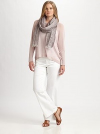 This soft, sheer knit style falls beautifully over the body.Rib-knit jewel necklineLong sleevesRib-knit cuffs and hemlineAbout 22 from shoulder to hem80% viscose/20% linenDry cleanImported of Italian fabric This soft, sheer knit style falls beautifully over the body.Rib-knit jewel necklineLong sleevesRib-knit cuffs and hemlineAbout 22 from shoulder to hem80% viscose/20% linenDry cleanImported of Italian fabric