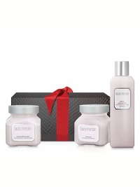 Laura Mercier Fresh Fig Body & Bath Trio features a full-size Crème Body Wash and 6 oz. glass jars of Body Scrub and Soufflé Body Crème in the sweet, fresh, intoxicating scent of fresh celeste figs blended with dewy fruit bouquets of apricot nectar and sensuous ylang ylang. Made in USA. 