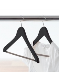 Keep clothes just like new by storing them on handcrafted natural wood hangers that keep wrinkles, kinks and creases at bay. A satin finish lends an elegant touch to your closet space, while the heavy duty construction keeps up with the inevitable grabbing during hectic mornings. Keep clothes just like new by storing them on handcrafted natural wood hangers that keep wrinkles, kinks and creases at bay. A satin finish lends an elegant touch to your closet space, while the heavy duty construction keeps up with the inevitable grabbing during hectic mornings.