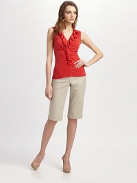 A warm weather essential, this sleek stretch cotton design has plenty of pockets for your everyday must-haves. Hook-and-bar tab closure with button Zip fly Front slash pockets Back welt pockets Waist darts Side slits Inseam, 15 96% cotton/4% elastane Dry clean Imported A warm weather essential, this sleek stretch cotton design has plenty of pockets for your everyday must-haves. Hook-and-bar tab closure with button Zip fly Front slash pockets Back welt pockets Waist darts Side slits Inseam, 15 96% cotton/4% elastane Dry clean Imported