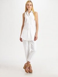An undeniably feminine take on a classic design, this stretch cotton style offers clean lines and waist-flattering details.Collar neckSleevelessWaist dartsButton frontPrincess seamsCurved hemAbout 31 from shoulder to hem72% cotton/23% polyamide/5% Lycra®Machine washImported of Italian fabric Model shown is 5'11 (180cm) wearing US size 4. An undeniably feminine take on a classic design, this stretch cotton style offers clean lines and waist-flattering details.Collar neckSleevelessWaist dartsButton frontPrincess seamsCurved hemAbout 31 from shoulder to hem72% cotton/23% polyamide/5% Lycra®Machine washImported of Italian fabric Model shown is 5'11 (180cm) wearing US size 4.