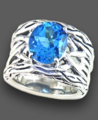 Eye-catching oval-cut blue topaz (5-3/4 ct. t.w.) sits atop a woven sterling silver setting on this beautiful Balissima by Effy Collection ring. Size 7. Eye-catching oval-cut blue topaz (5-3/4 ct. t.w.) sits atop a woven sterling silver setting on this beautiful Balissima by Effy Collection ring. Size 7.
