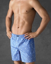 Elastic waist band boxers in a Beach Blue with signature Polo emblems all over. Elastic waist band boxers in a Beach Blue with signature Polo emblems all over.