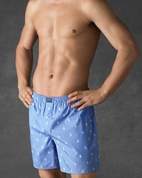 Elastic waist band boxers in a Beach Blue with signature Polo emblems all over.