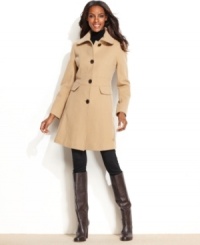 Kenneth Cole Reaction puts a contemporary spin on a classic silhouette. A nipped-in waist provides definition and feminine flair to this elegant topper. Kenneth Cole Reaction puts a contemporary spin on a classic silhouette. A nipped-in waist provides definition and feminine flair to this elegant topper.