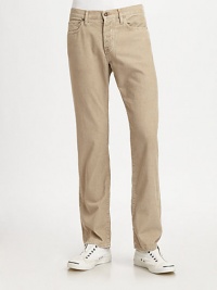 Super soft artisan selvedge corduroy woven on an antique shuttle loom, updated with a five-pocket design and modern slim fit.Mid-width waistband with belt loops Front zipper and button fly Five-pocket style Inseam, about 32 Cotton; hand wash or machine wash Made in USA Super soft artisan selvedge corduroy woven on an antique shuttle loom, updated with a five-pocket design and modern slim fit.Mid-width waistband with belt loops Front zipper and button fly Five-pocket style Inseam, about 32 Cotton; hand wash or machine wash Made in USA